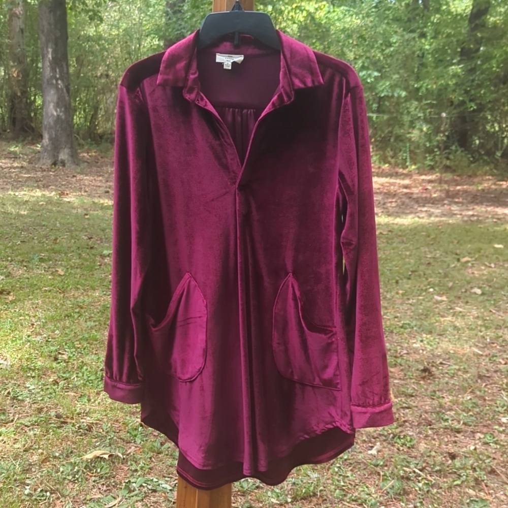 Entro Burgundy Velvet Button Down Shirt